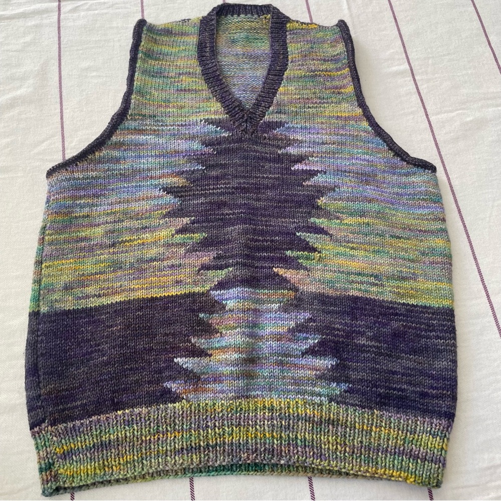 Hand knit vest southwest inspired geometric pattern